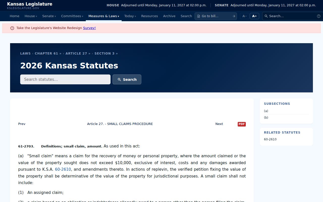 Douglas County civil docket Kansas small claims statute