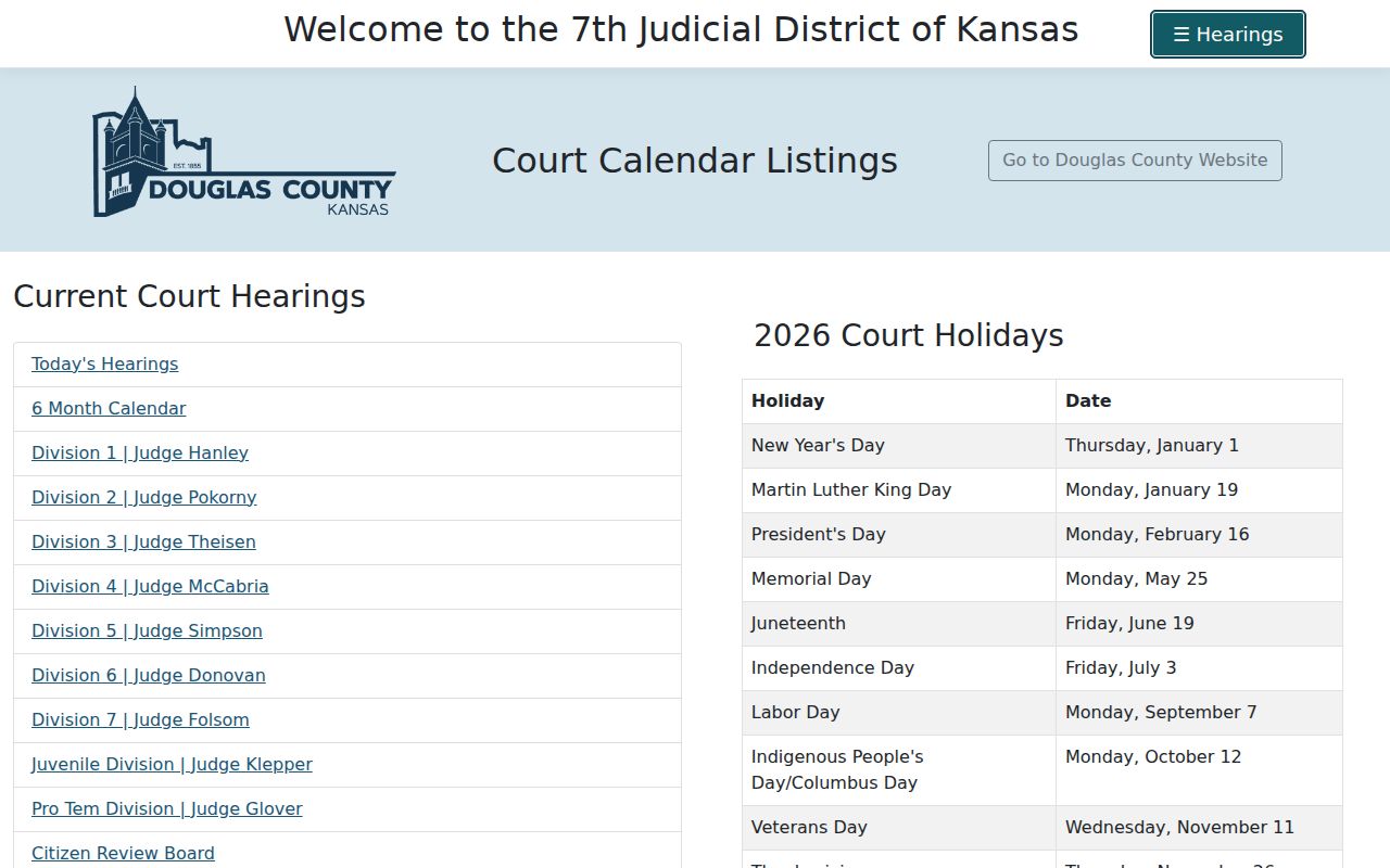 Douglas County court docket hearing calendar application