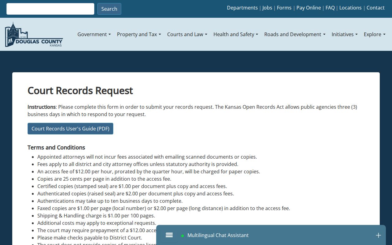 Douglas County court record search request form
