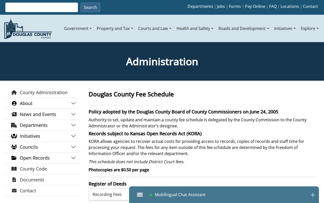 Douglas County court record search fee schedule