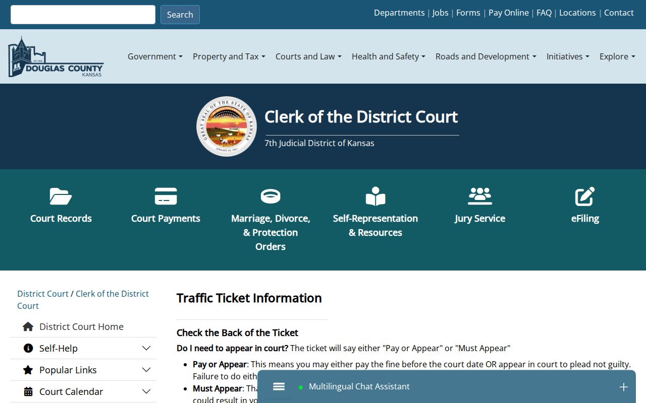 Douglas County traffic tickets and District Court instructions