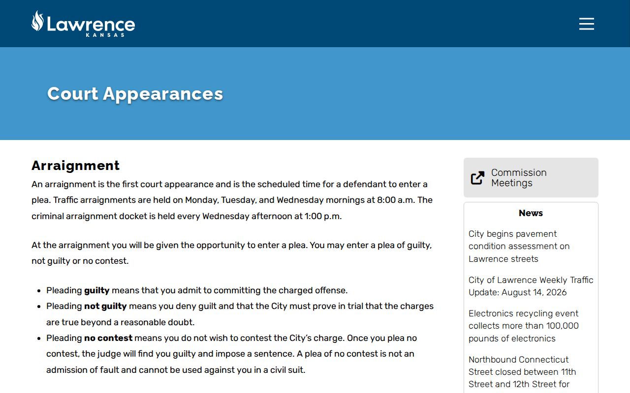 Lawrence court docket appearance schedule