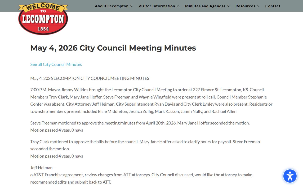 Lecompton court docket municipal court discussion minutes